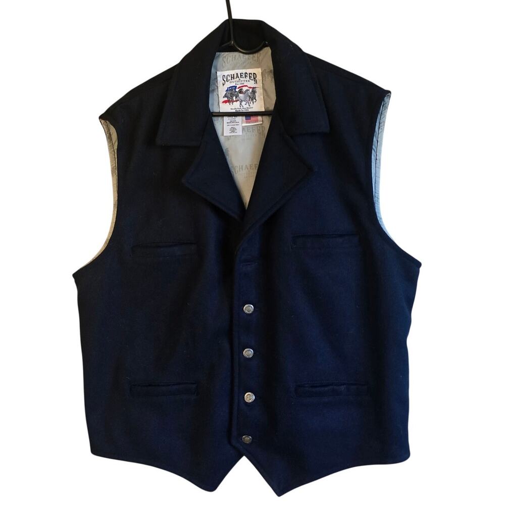 vintage schaefer mens blue wool blend vest size XL